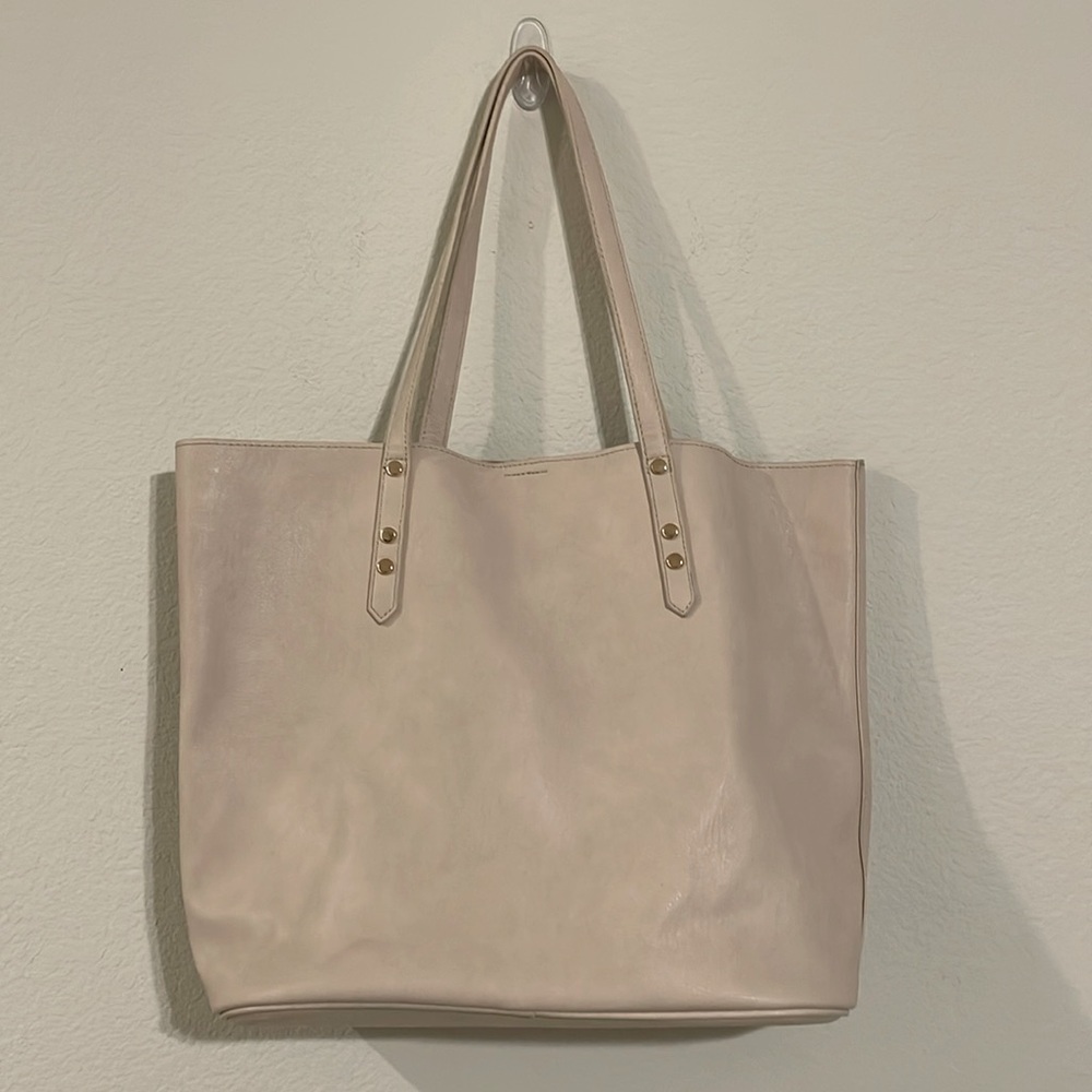 Women’s Leather Tote Large White Cream Detachable Interior Pocket Preppy